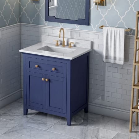 A large image of the Jeffrey Alexander VKITCHA30 Hale Blue / White Carrara Marble Top
