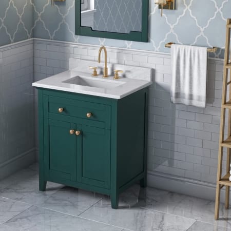 A large image of the Jeffrey Alexander VKITCHA30 Green / White Carrara Marble Top