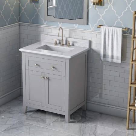 A large image of the Jeffrey Alexander VKITCHA30 Grey / White Carrara Marble Top