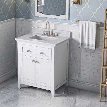 A large image of the Jeffrey Alexander VKITCHA30 White / White Carrara Marble Top