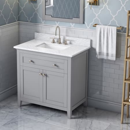A large image of the Jeffrey Alexander VKITCHA36 Grey / White Carrara Marble Top