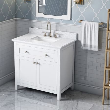 A large image of the Jeffrey Alexander VKITCHA36 White / White Carrara Marble Top