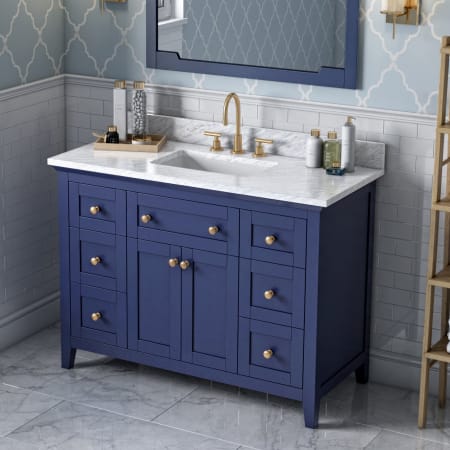 A large image of the Jeffrey Alexander VKITCHA48 Hale Blue / White Carrara Marble Top