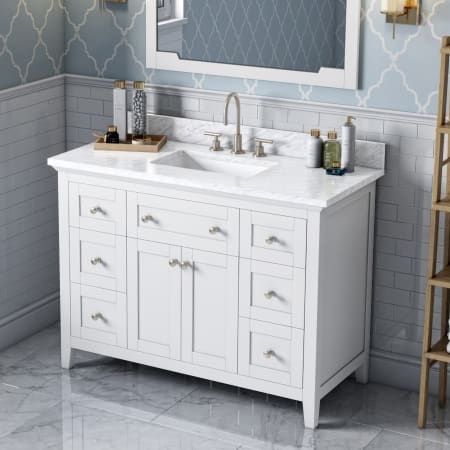 A large image of the Jeffrey Alexander VKITCHA48 White / White Carrara Marble Top