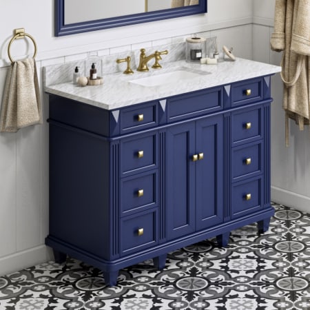 A large image of the Jeffrey Alexander VKITDOU48 Hale Blue / White Carrara Marble Top