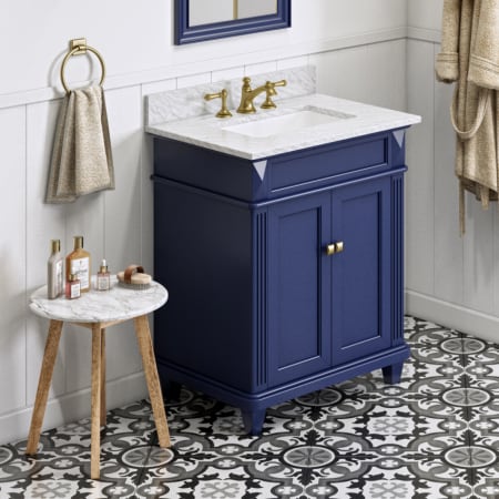 A large image of the Jeffrey Alexander VKITDOU30 Hale Blue / White Carrara Marble Top