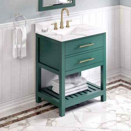 A large image of the Jeffrey Alexander VKITWAV30 Green / Calacatta Vienna Quartz Top