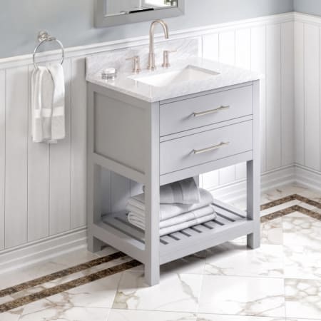 A large image of the Jeffrey Alexander VKITWAV30 Grey / White Carrara Marble Top