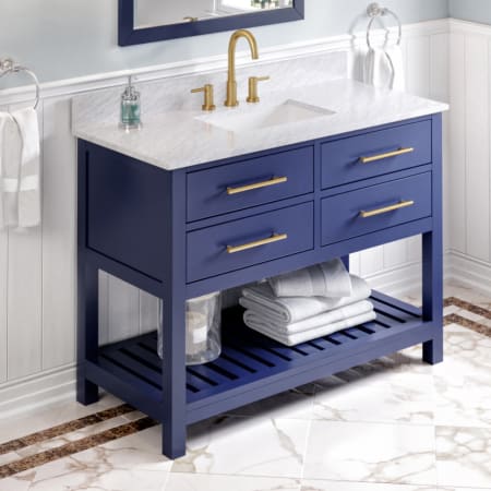 A large image of the Jeffrey Alexander VKITWAV48 Hale Blue / White Carrara Marble Top