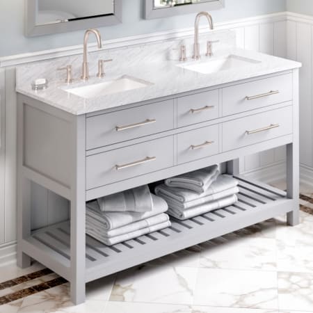 A large image of the Jeffrey Alexander VKITWAV60 Grey / White Carrara Marble Top