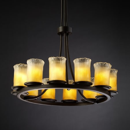 A large image of the Justice Design Group GLA-8763 Dark Bronze with Gold Clear Rim Shades