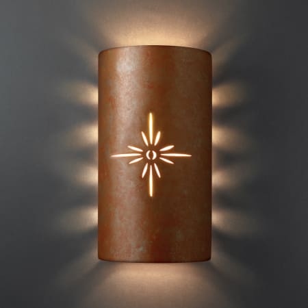 A large image of the Justice Design Group CER-9015W-PATR-SUNB-LED-1000 Rust Patina