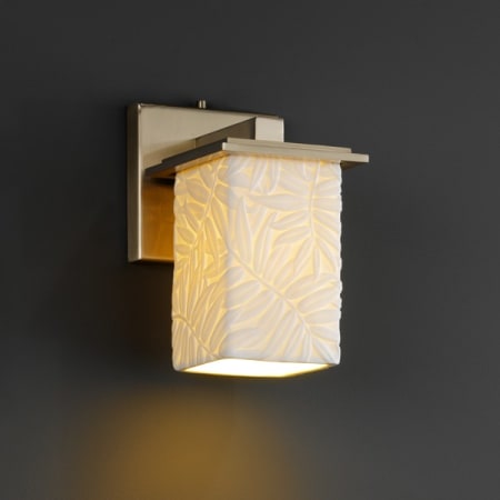Cream Brushed Nickel Montana 1-Light Wall Sconce Square with Flat Rim Shade Justice Design Group Lighting FAB-8671-15-CREM-NCKL Textile 