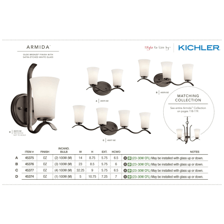 A large image of the Kichler 45376 The Kichler Armida collection in olde bronze from the Kichler catalog.