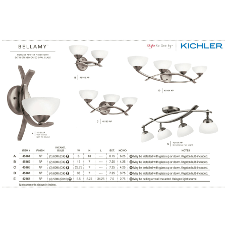 A large image of the Kichler 45163 The Kichler Bellamy Collection in Antique Pewter from the Kichler Catalog.