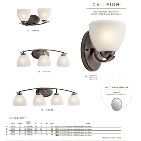 A large image of the Kichler 45117 The Kichler Calleigh collection in Olde Bronze from the Kichler catalog.
