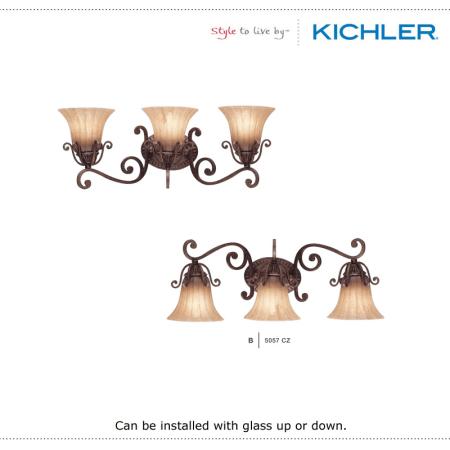 A large image of the Kichler 5056 The Cottage Grove Collection can be installed with glass up or down.