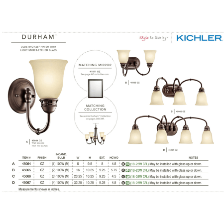 A large image of the Kichler 45067 The Kichler Durham Collection in Olde Bronze from the Kichler Catalog.
