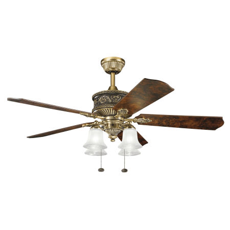 A large image of the Kichler 300161BAB Bunished Antique Brass pictured with Poplar Burl side of reversible blades