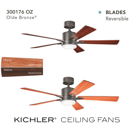 A large image of the Kichler 300176 The blades on this fan are reversible Cherry / Walnut finishes