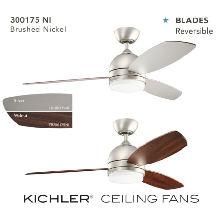 A large image of the Kichler 300175 The blades on this fan are reversible Silver / Walnut finishes