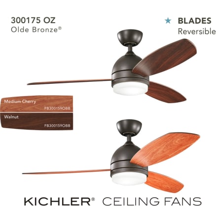 A large image of the Kichler 300175 The blades on this fan are reversible Cherry / Walnut finishes