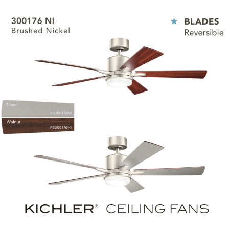 A large image of the Kichler 300176 The blades on this fan are reversible Silver / Walnut finishes