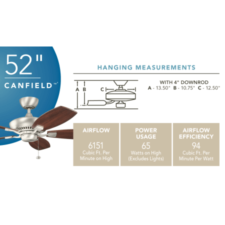 A large image of the Kichler 300117 Kichler Canfield Ceiling Fan Specs