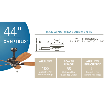 A large image of the Kichler 300107 Kichler Canfield 44" Ceilng Fan Specs