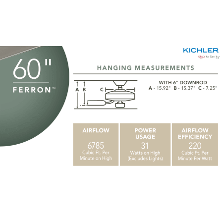 A large image of the Kichler 300160OBB Kichler Ferron Fan Specifications