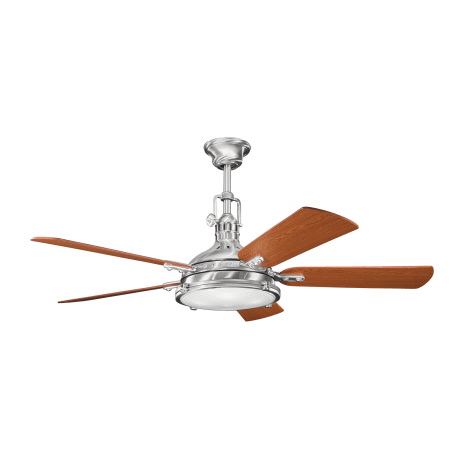 A large image of the Kichler Hatteras Bay Brushed Stainless Steel pictured with Medium Oak side of reversible blades