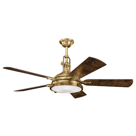 A large image of the Kichler Hatteras Bay Burnished Antique Brass pictured with Poplar Burl side of reversible blades