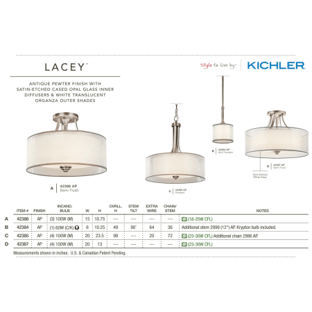 A large image of the Kichler 42385 The Kichler Lacey Collection in Antique Pewter