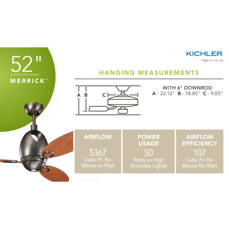A large image of the Kichler 300155NI7 Kichler Merrick Fan Specs