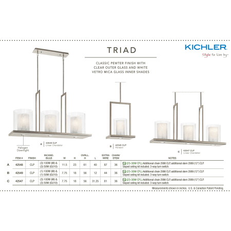 A large image of the Kichler 42549 Kichler Triad Collection in Classic Pewter