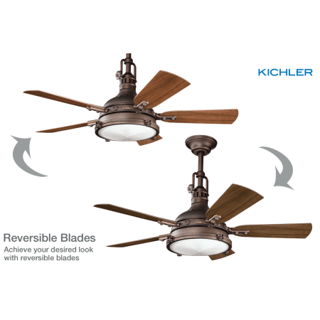 A large image of the Kichler Hatteras Bay Patio Weathered Copper Powder Coat Finish Reversible Blades