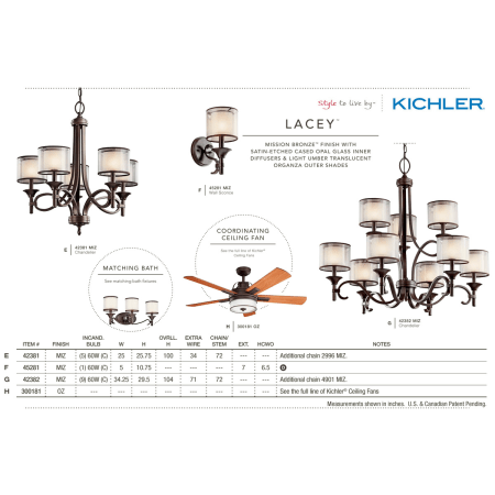 A large image of the Kichler 42382 The Kichler Lacey Collection in Mission Bronze from the Kichler Catalog.
