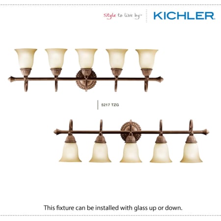 A large image of the Kichler 5215 The Kichler Larissa Collection can be installed with glass up or down.