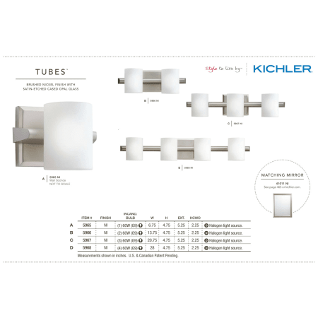 A large image of the Kichler 5967 The Kichler Tubes Collection in brushed nickel from the Kichler catalog.