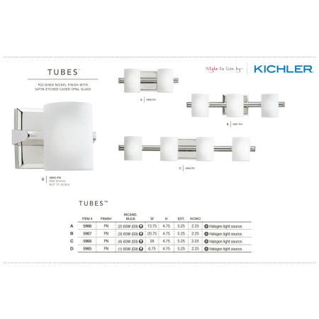A large image of the Kichler 5968 The Kichler Tubes Collection in polished nickel from the Kichler catalog.
