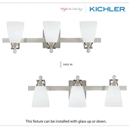 A large image of the Kichler 5403 The Kichler Uptown Collection can be installed with glass up or down.