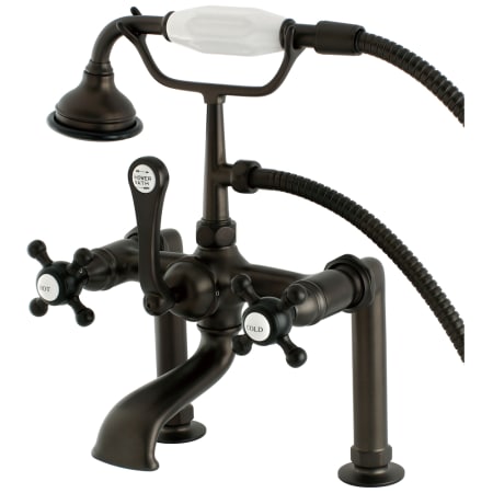 Kingston Brass Ae103t5bx Oil Rubbed Bronze English Country Deck Mounted Clawfoot Tub Filler Trim With Cross Handles And Integrated Diverter Handshower Included Faucet Com