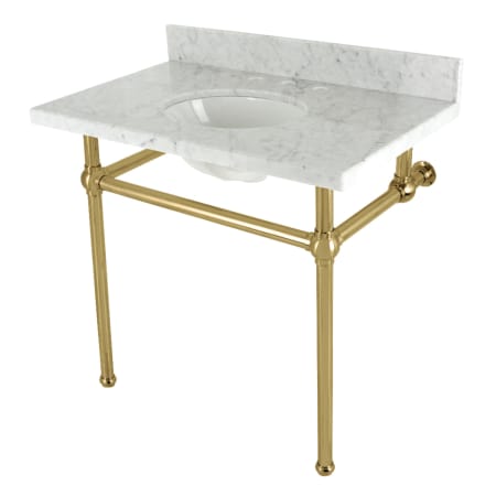 A large image of the Kingston Brass KVBH3622M8 Marble White / Brushed Brass