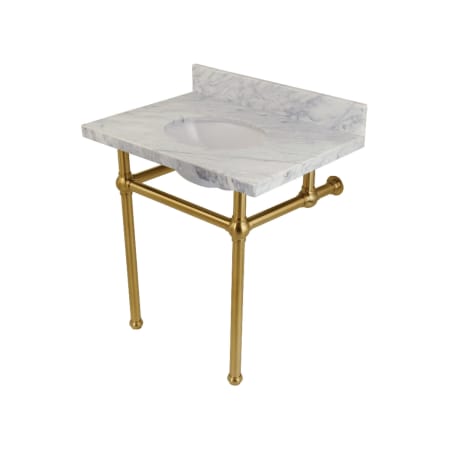 A large image of the Kingston Brass KVPB3030MB Carrara Marble / Brushed Brass