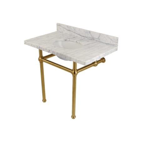 A large image of the Kingston Brass KVPB3630MB Carrara Marble / Brushed Brass