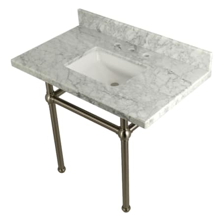 A large image of the Kingston Brass KVPB3630MBSQ Carrara Marble / Brushed Nickel
