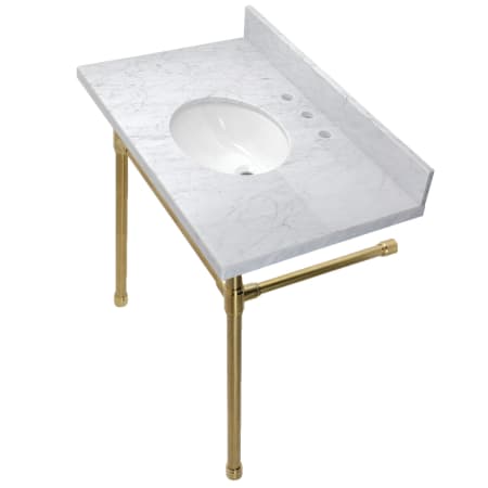 A large image of the Kingston Brass KVPB36M8.ST-D-SET Marble White / Brushed Brass