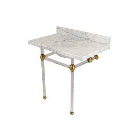 A large image of the Kingston Brass KVPB36MA Carrara Marble / Brushed Brass