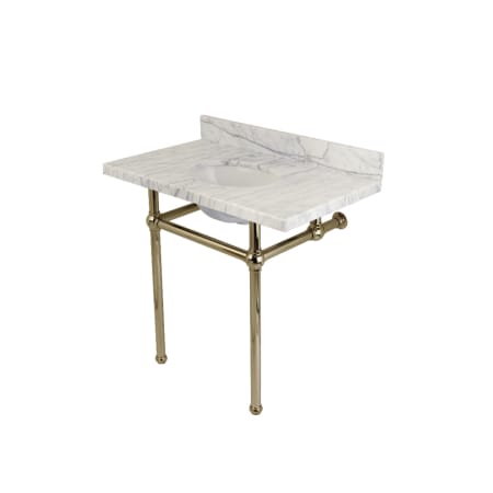 A large image of the Kingston Brass KVPB36MB Carrara Marble / Polished Nickel