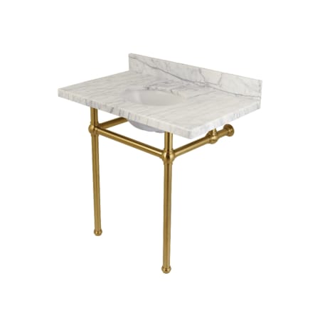 A large image of the Kingston Brass KVPB36MB Carrara Marble / Brushed Brass